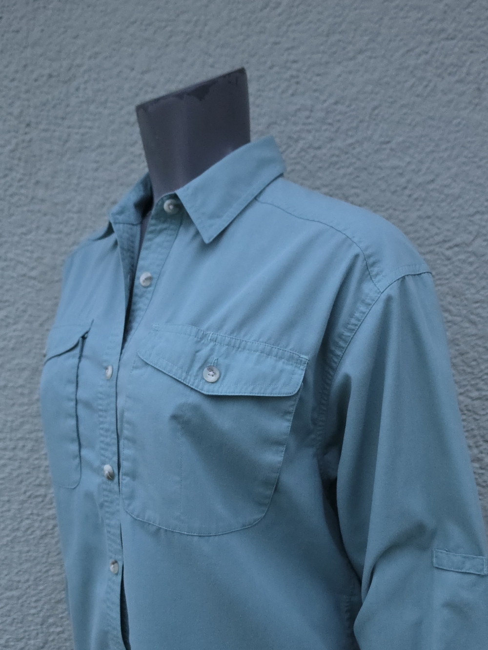 TravelSmith (Hong Kong) Ladies Vintage Cotton Blend Blue-Green Utility Shirt